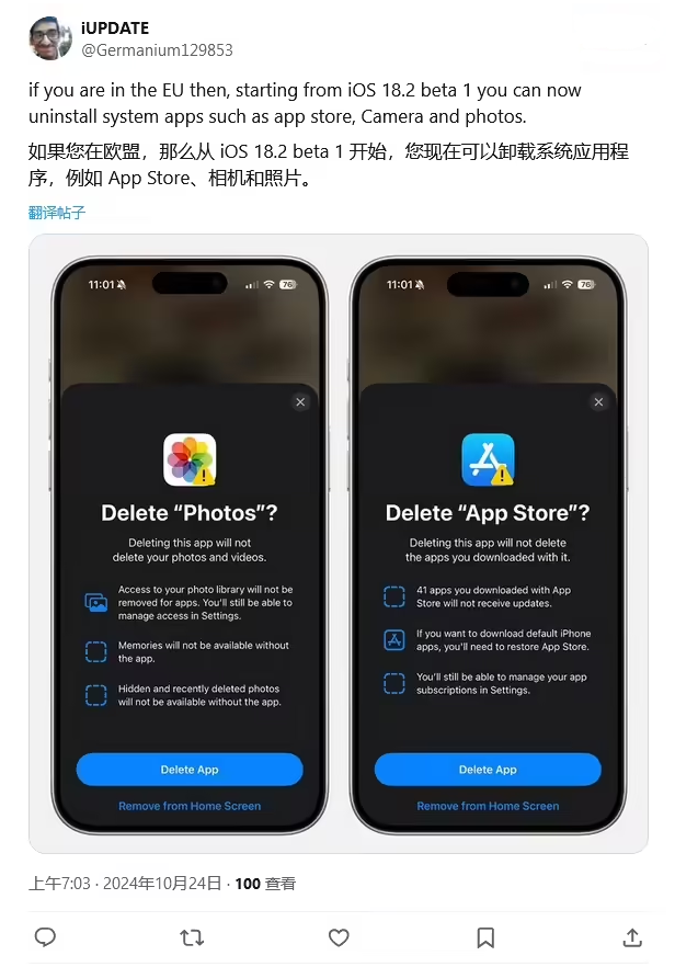 保康苹果手机维修分享iOS 18.2 支持删除 App Store 应用商店 