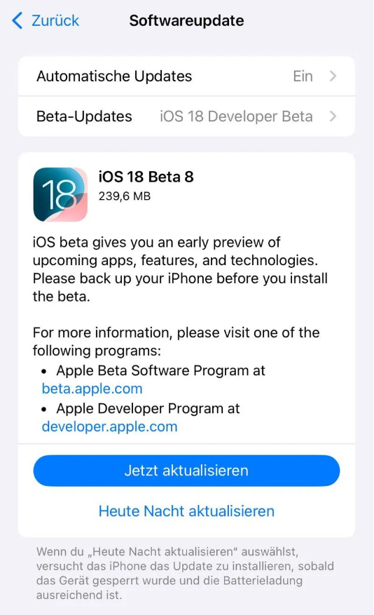 保康苹果手机维修分享苹果 iOS / iPadOS 18 开发者预览版 Beta 8 发布 